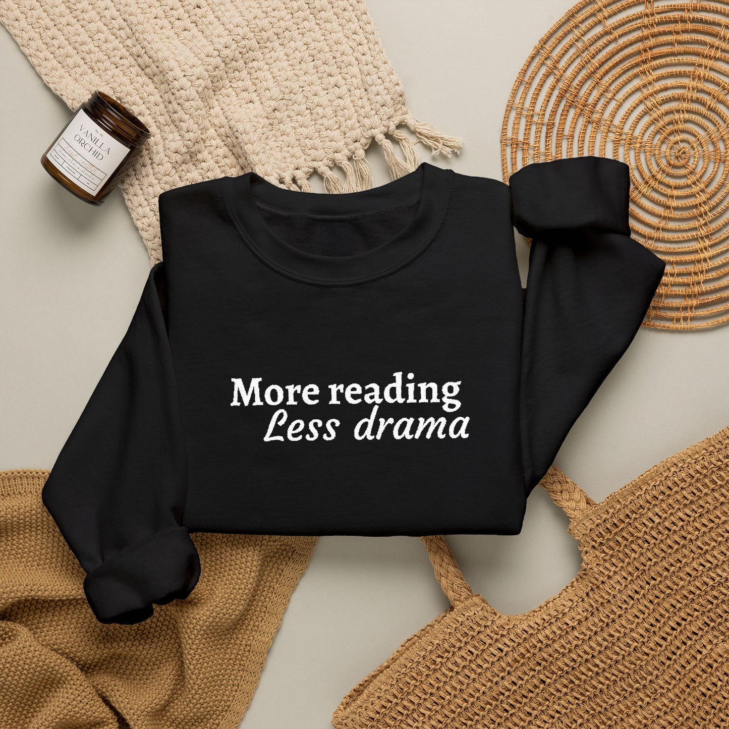 More Reading Less Drama Sweatshirt – Book Lover Crewneck