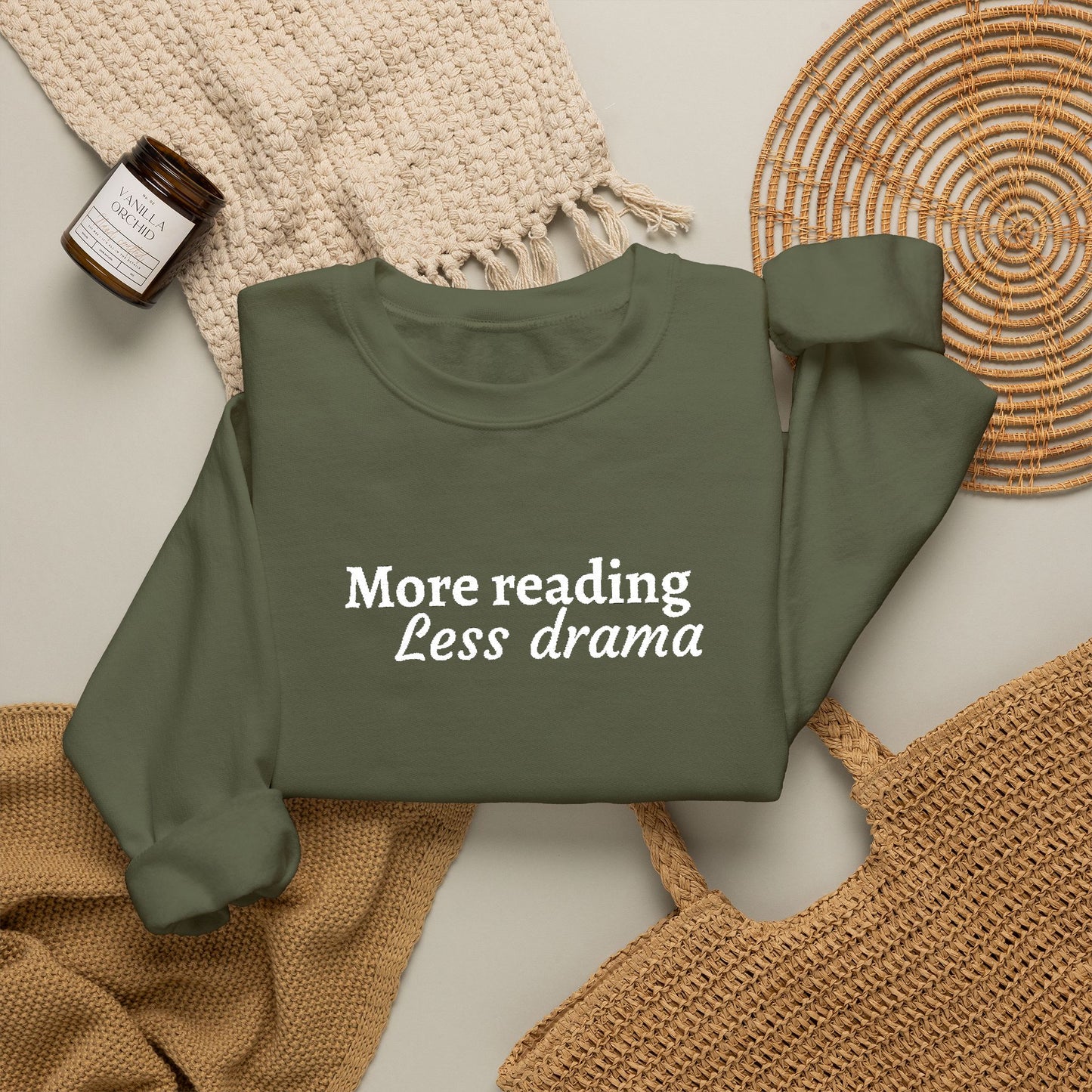 More Reading Less Drama Sweatshirt – Book Lover Crewneck